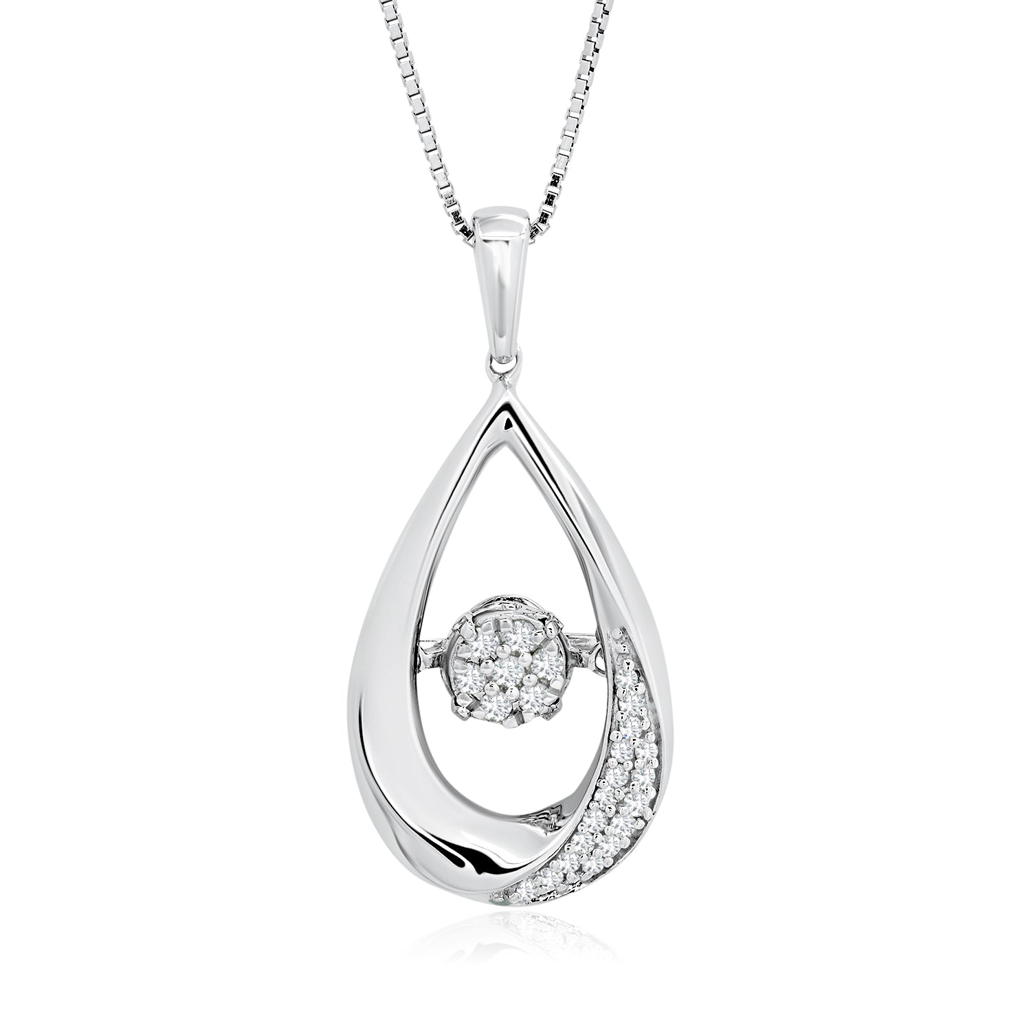 Dancing Diamond 'Drops of Love' Pendant Necklace in 925 Sterling Silver  (1/10 ct.tw.), 18"