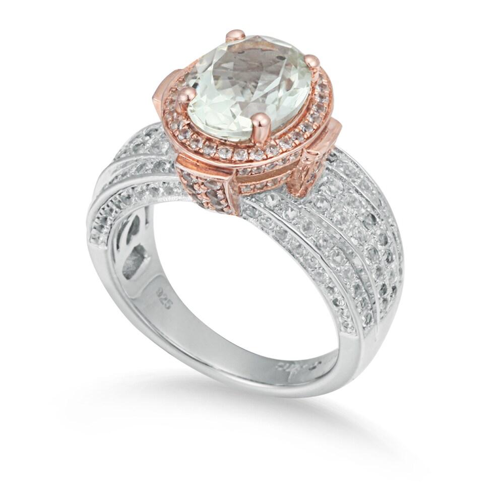 Suzy Levian Two-Tone Sterling Silver 4.73 cttw Green Amethyst Ring