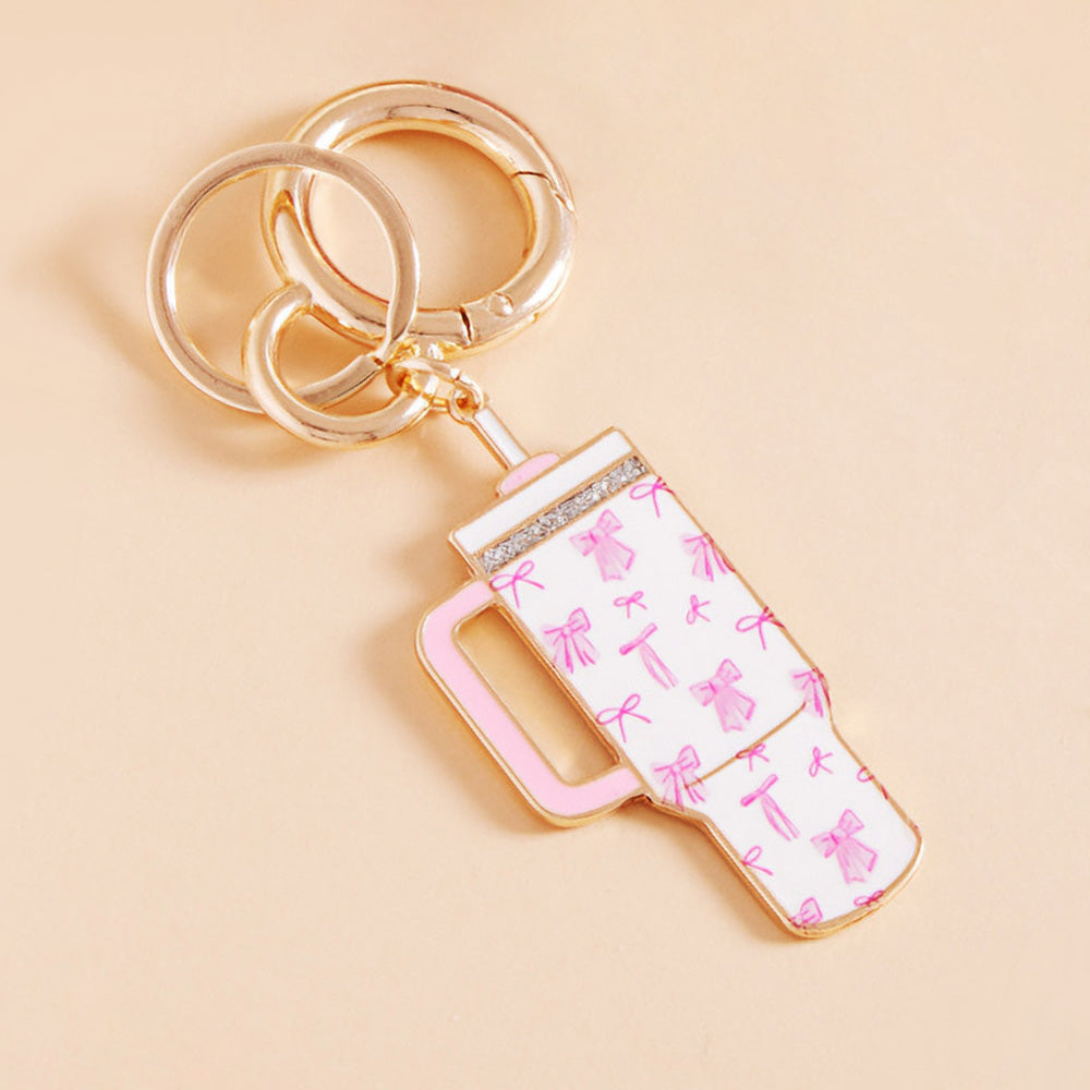 Enamel Bow Pattern Tumbler Back Engraved Keychain / Bag Charm