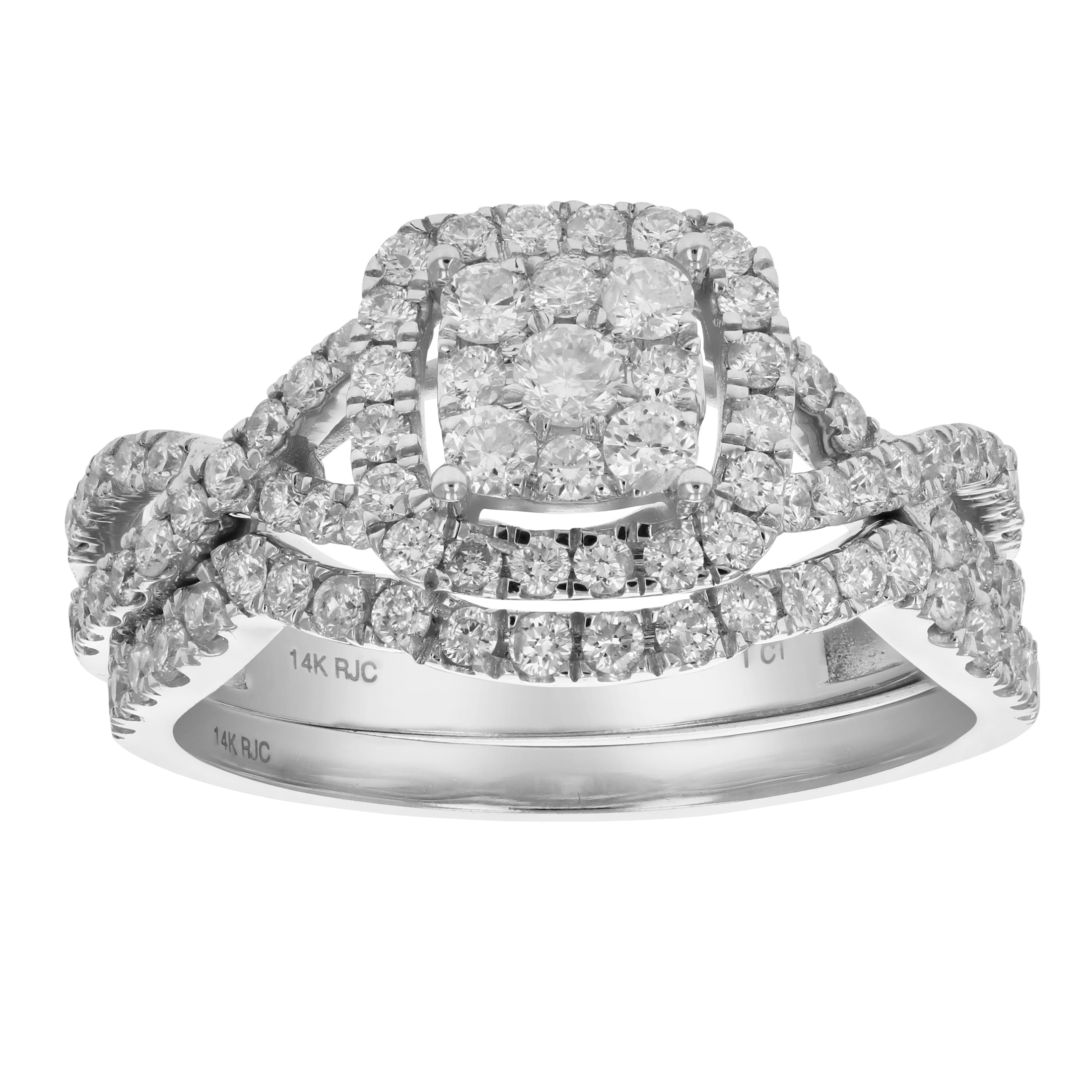 1 cttw Diamond Wedding Engagement Ring Set 14K White Gold Composite Bridal
