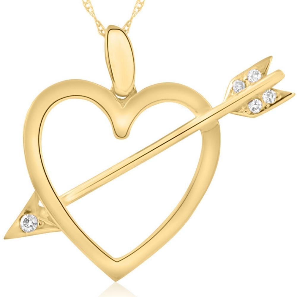 14k Heart & Arrow Diamond Pendant Necklace 1" Tall