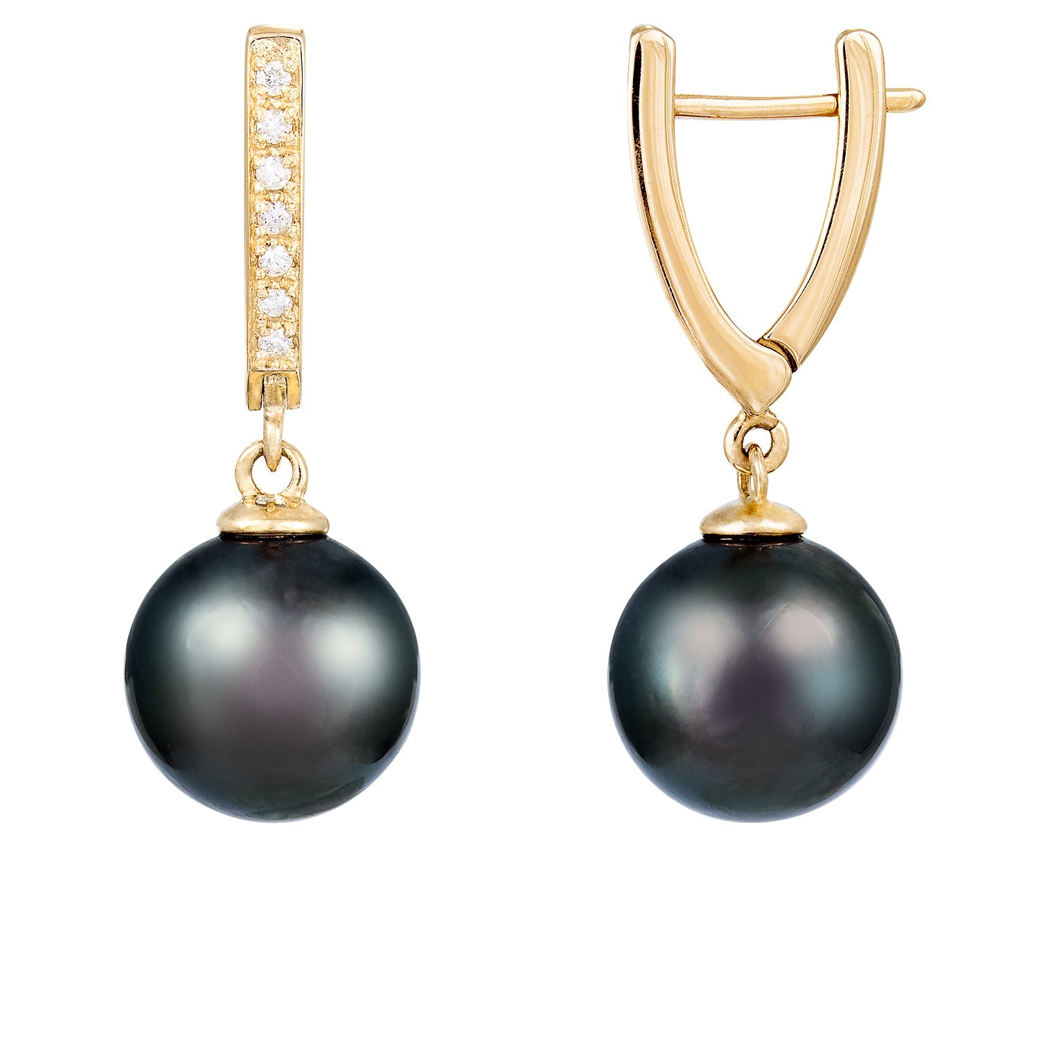 14k Gold Diamond Encrusted Tahitian Pearl Earrings