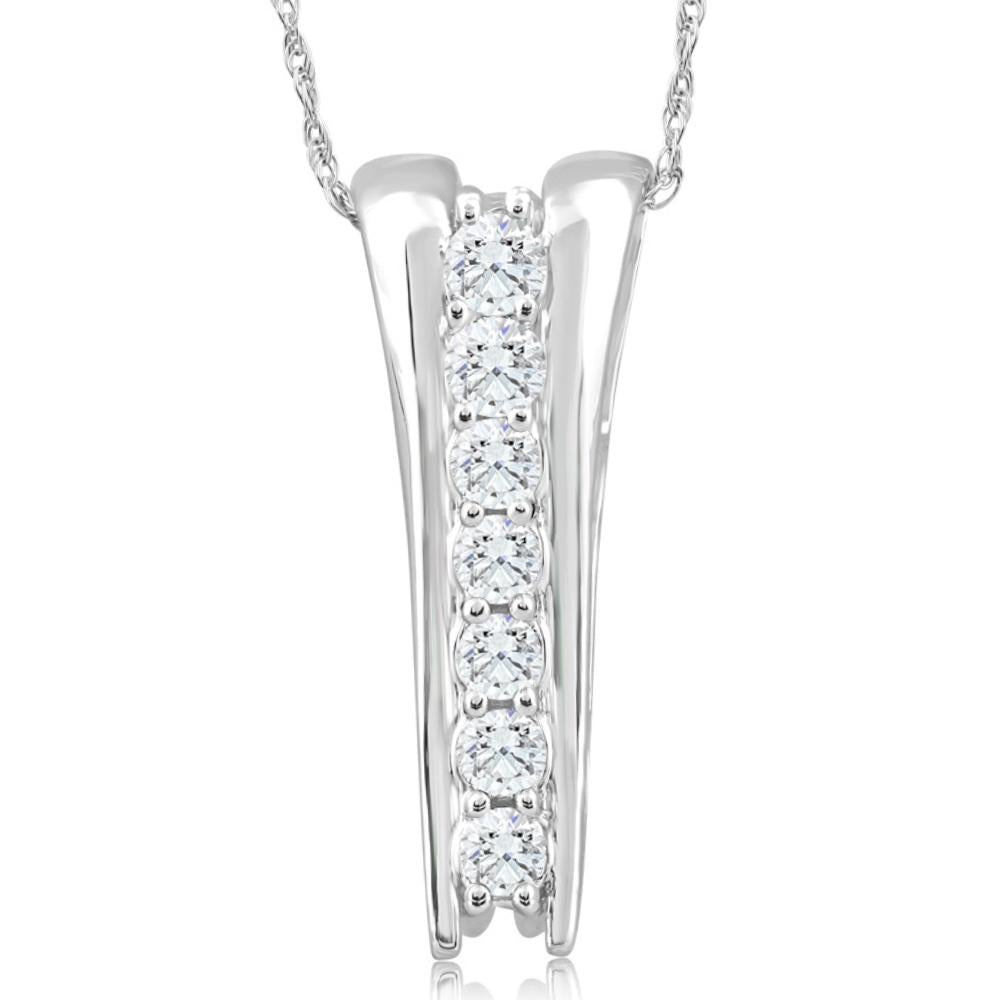1/2Ct Round-Cut Natural Diamond Pendant 10k White Gold 18" Necklace 1" Tall
