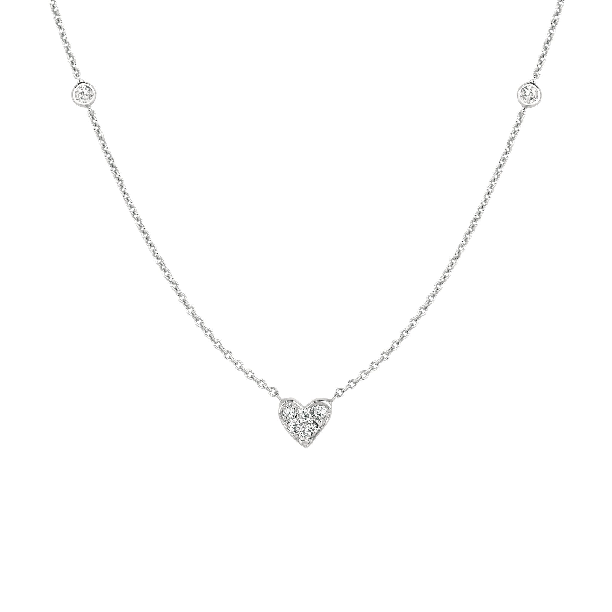 Diamond Heart & Two Sided Diamond Necklace White Gold