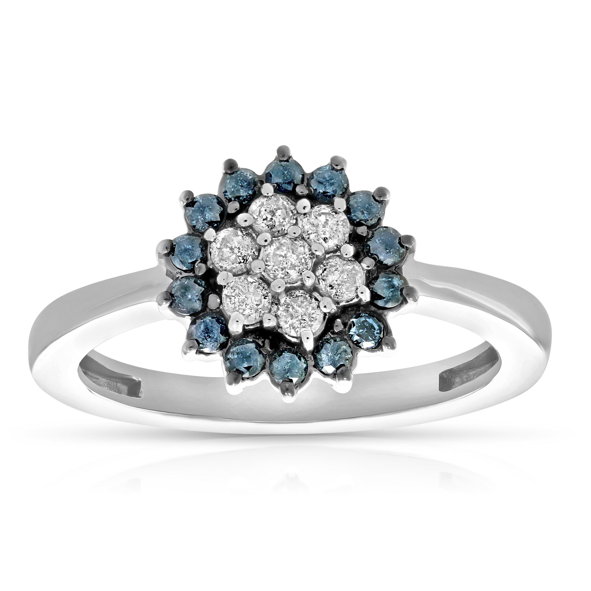1/2 cttw Blue and White Diamond Cluster Composite Ring 10K White Gold