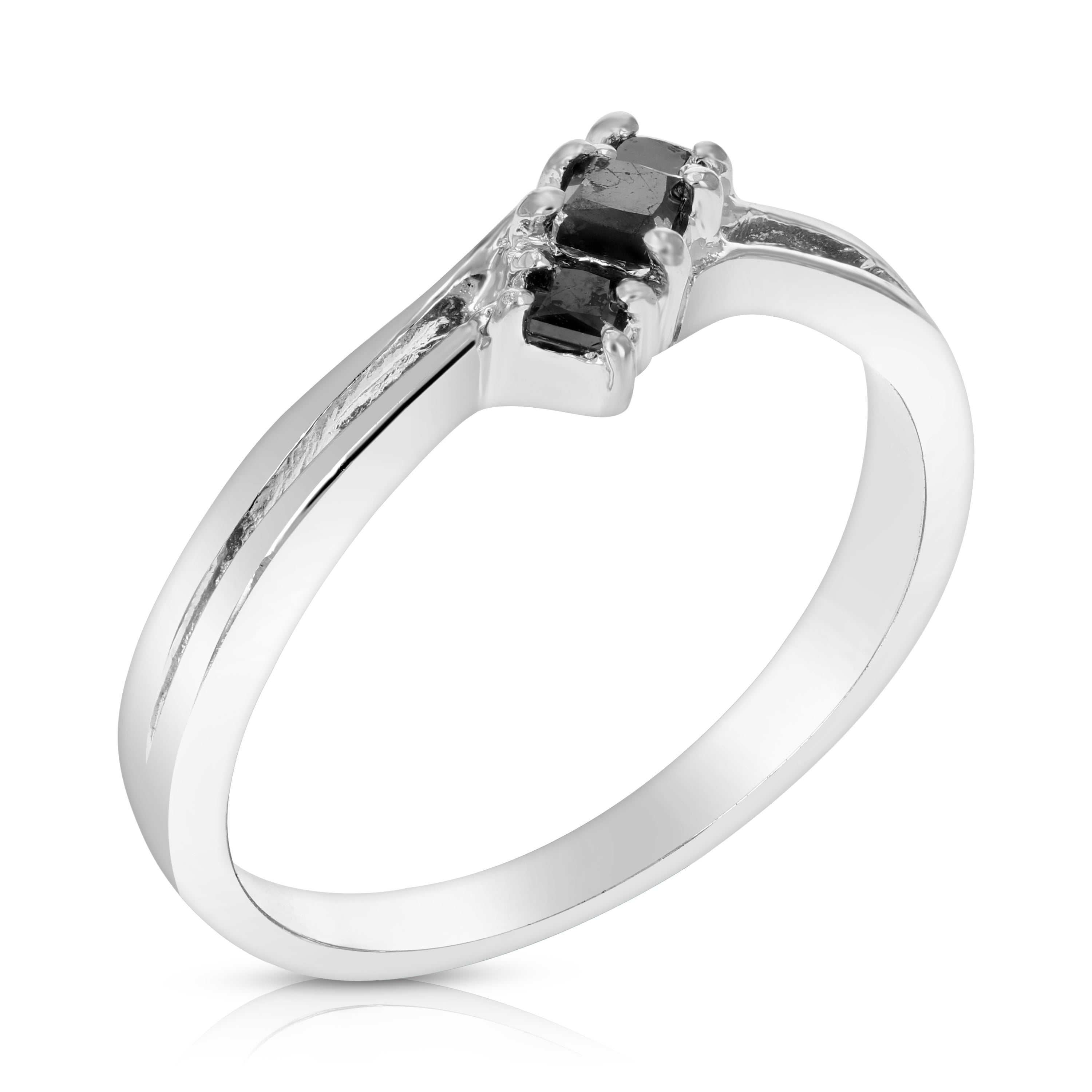 1/2 cttw 3 stone Princess Cut Black Diamond Ring .925 Sterling Silver Rhodium