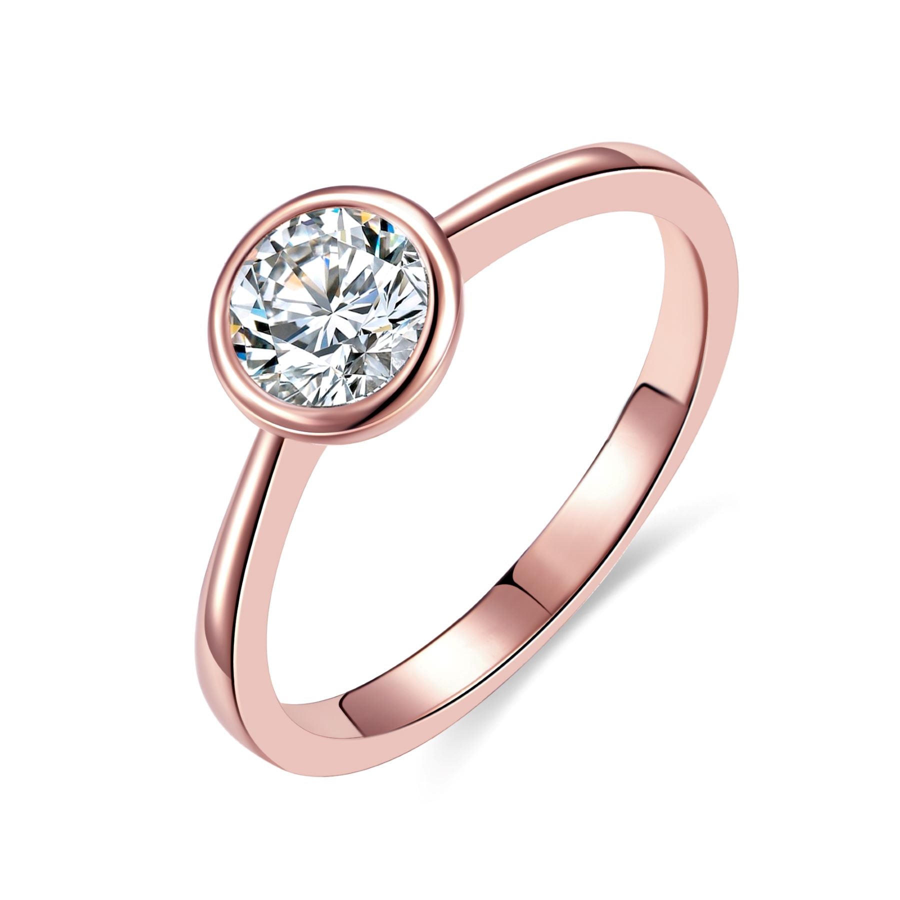 Rg White Gold Plated with Diamond Cubic Zirconia Bezel Solitaire Ring