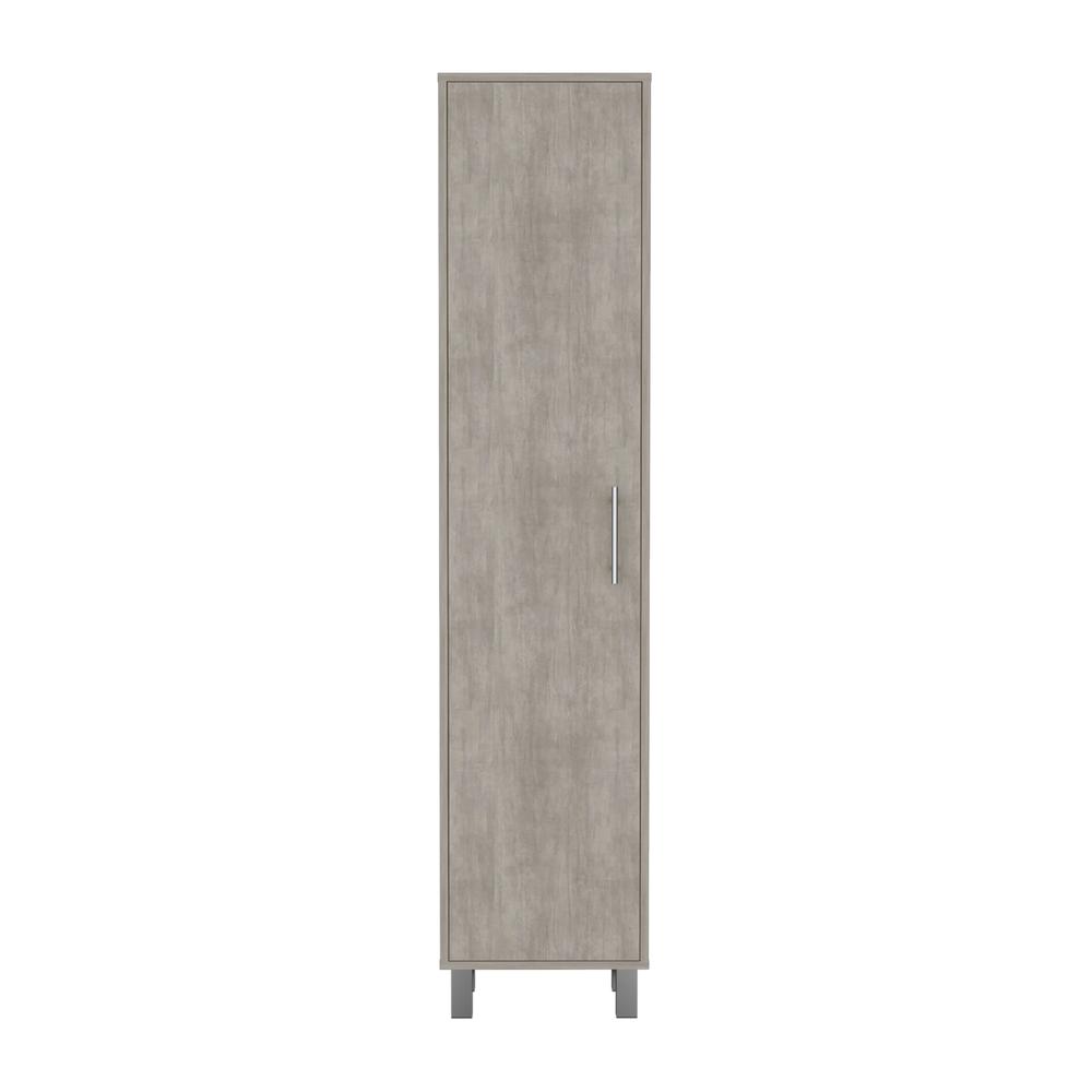 Tall Narrow Storage Cabinet with 5-Tier Shelf and Broom Hangers, Concrete Gray