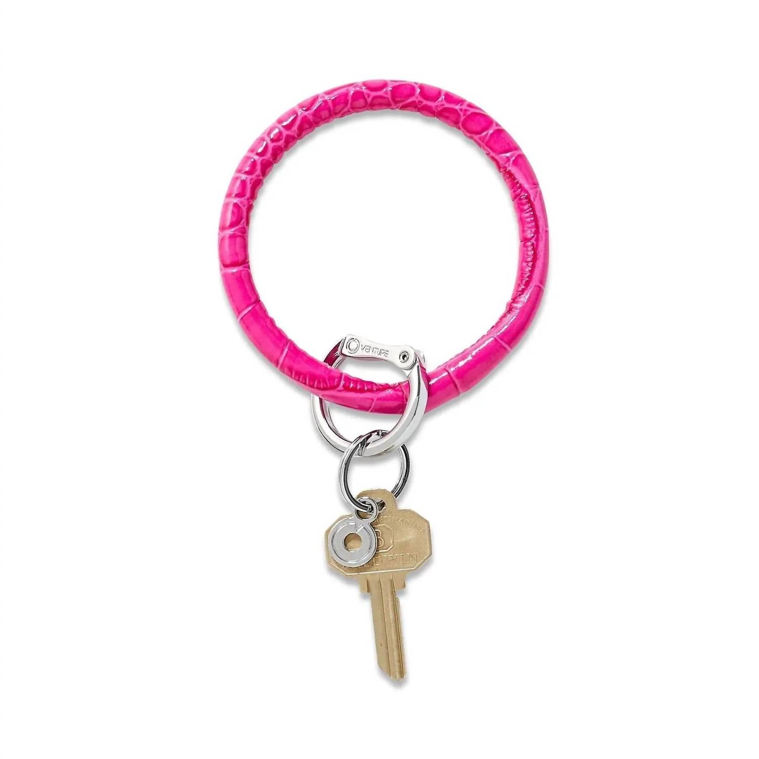 Leather Big O Key Ring In Pink Topaz Croc-Embossed