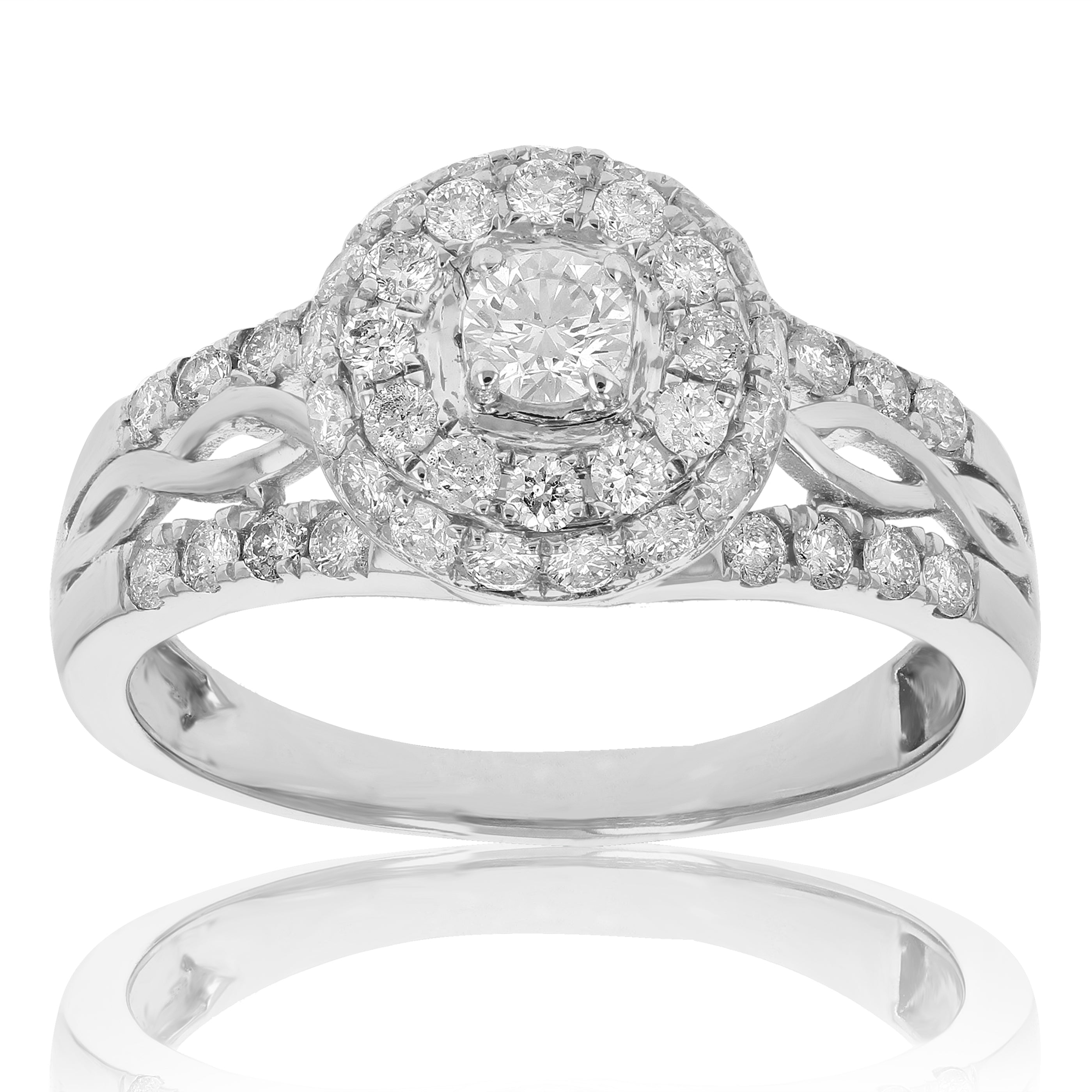 3/4 cttw Diamond Engagement Ring 14K White Gold Cluster Composite Wedding Ring