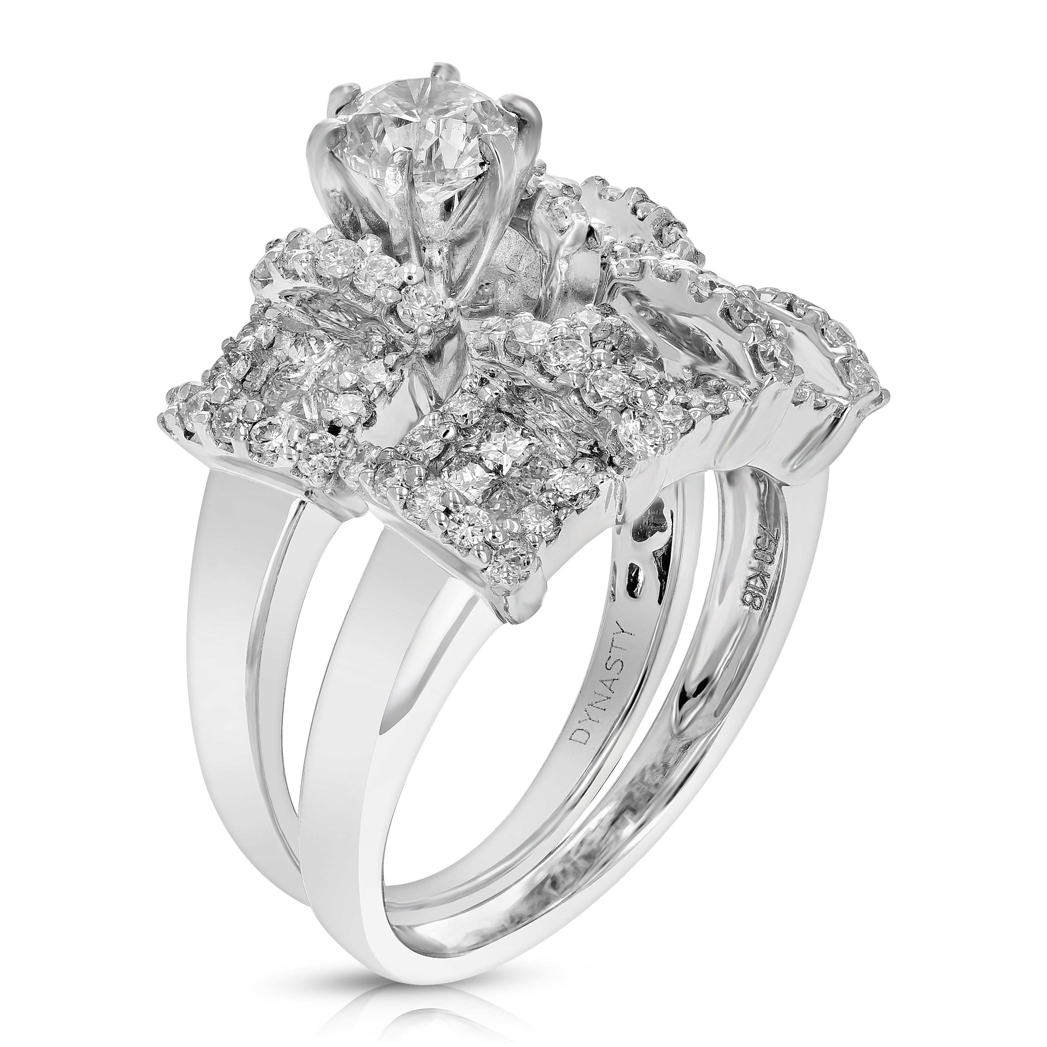 2.10 cttw SI2 Diamond Wedding Engagement Ring Bridal Set 18K White Gold