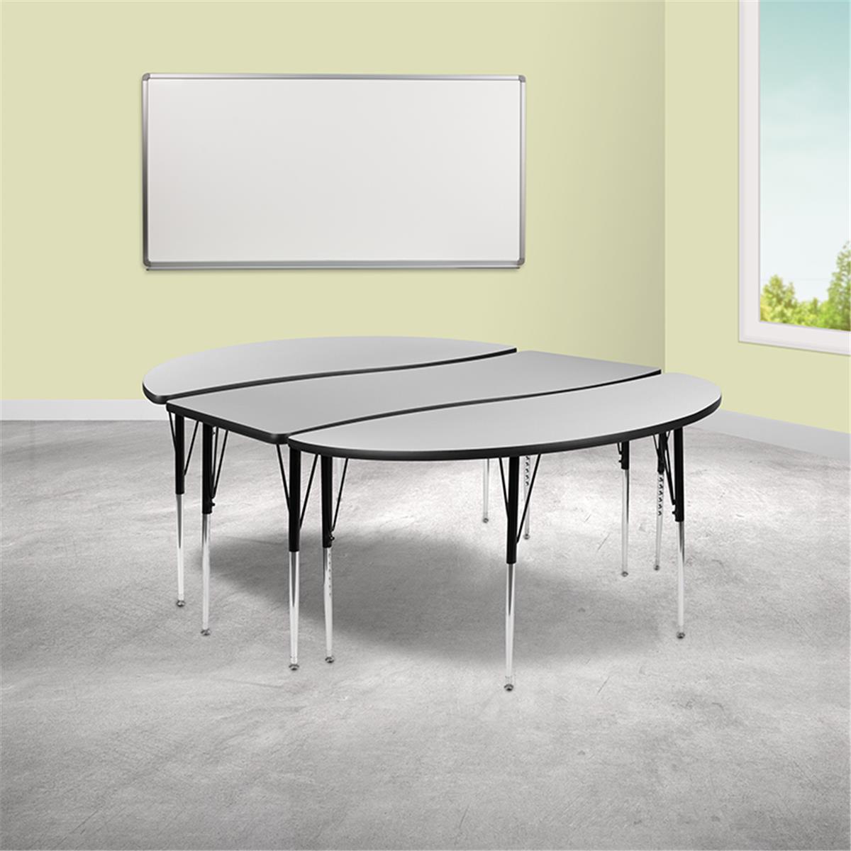 Flash Furniture  86 in. Oval Wave Flexible Thermal Laminate Activity Table Set with Standard Height Adjustable Legs Grey - 3 Piece