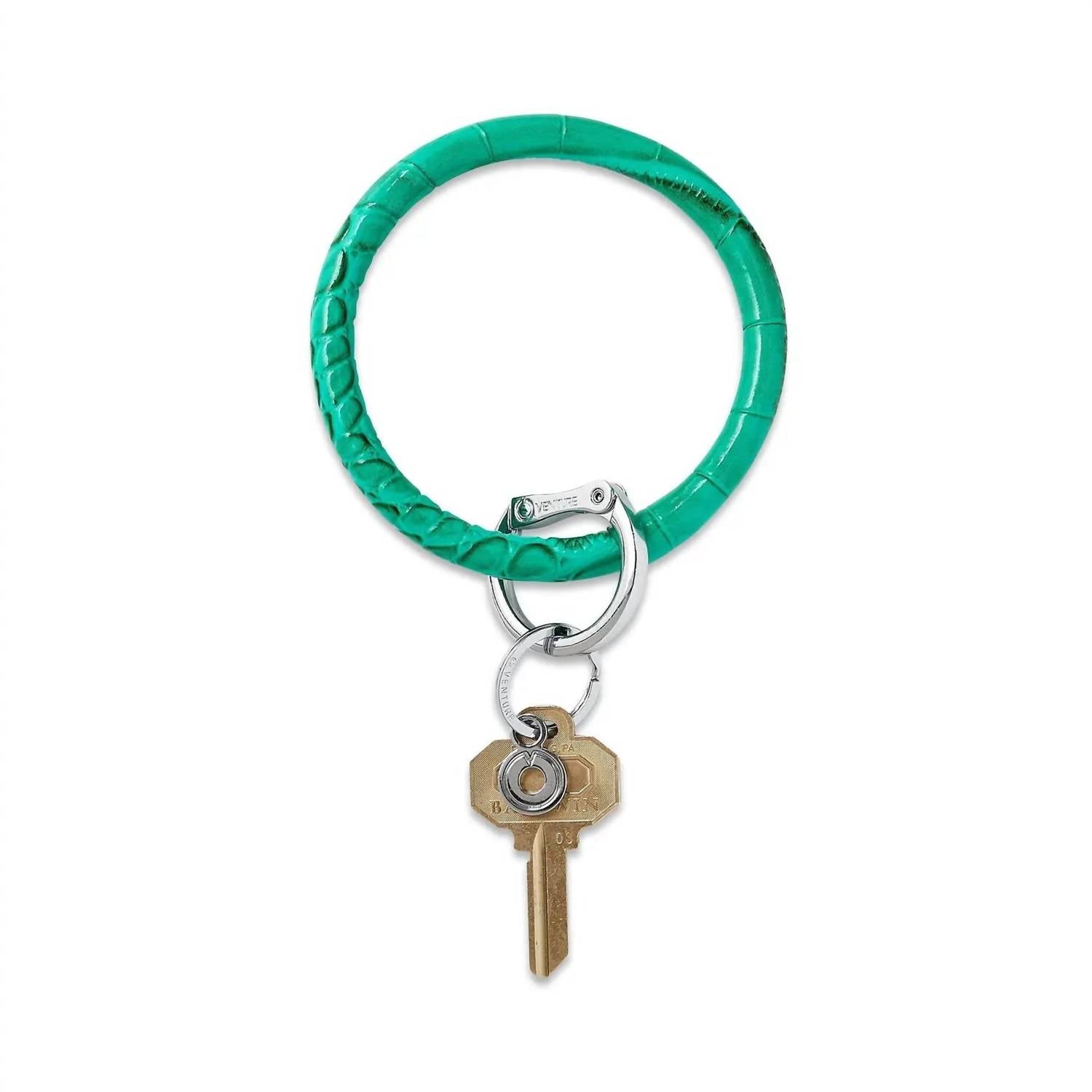 Leather Big O Key Ring In Emerald
