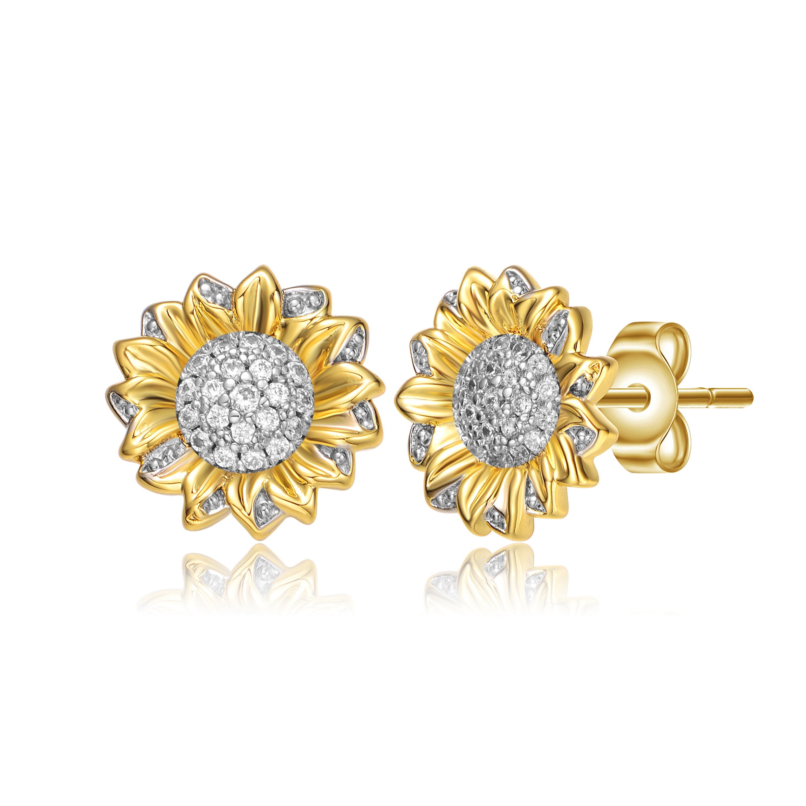 Rachel Glauber Rhodium And 14k Gold Plated Cubic Zirconia Stud Earrings