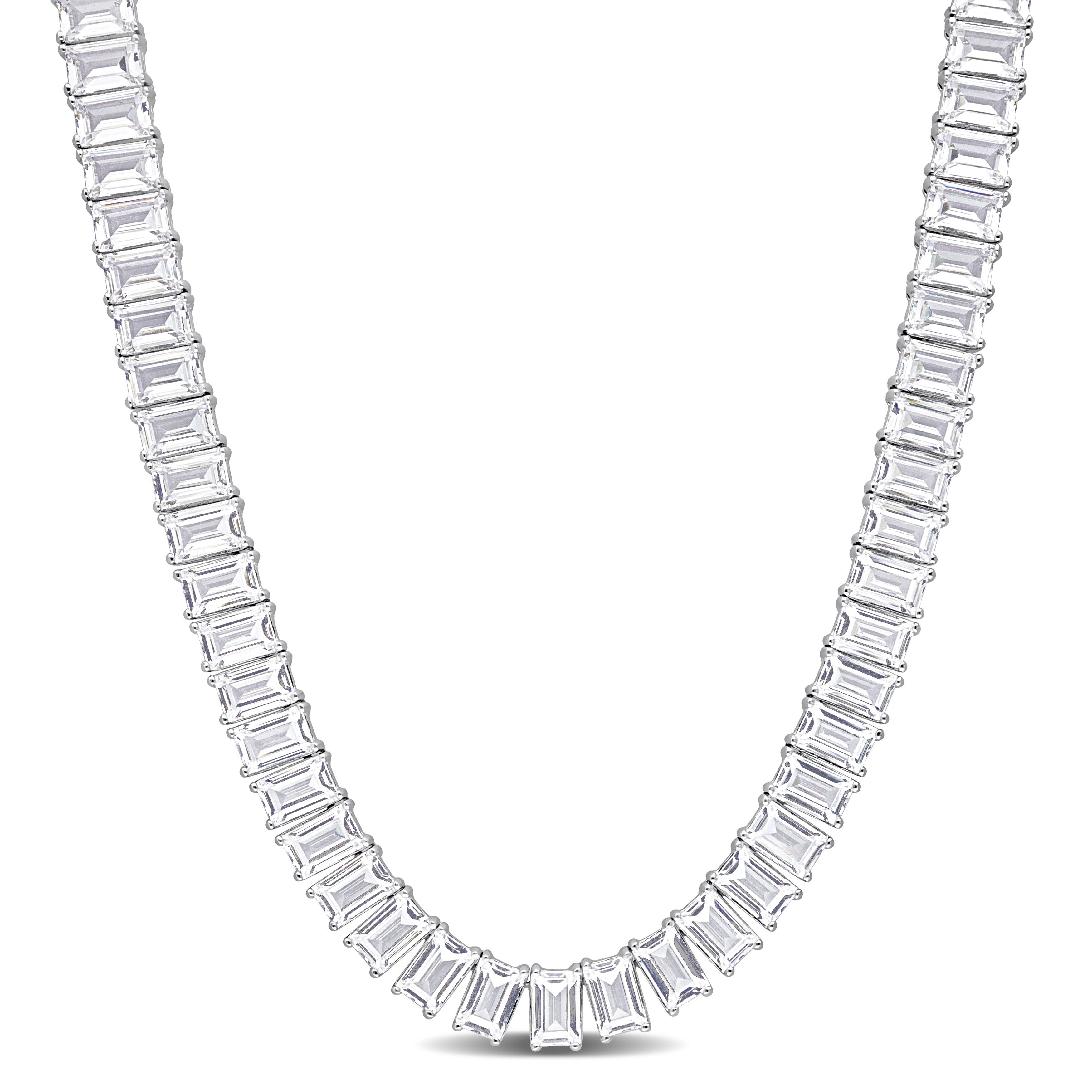 73 1/2 CT TGW Created White Sapphire Tennis Necklace in Sterling Silver