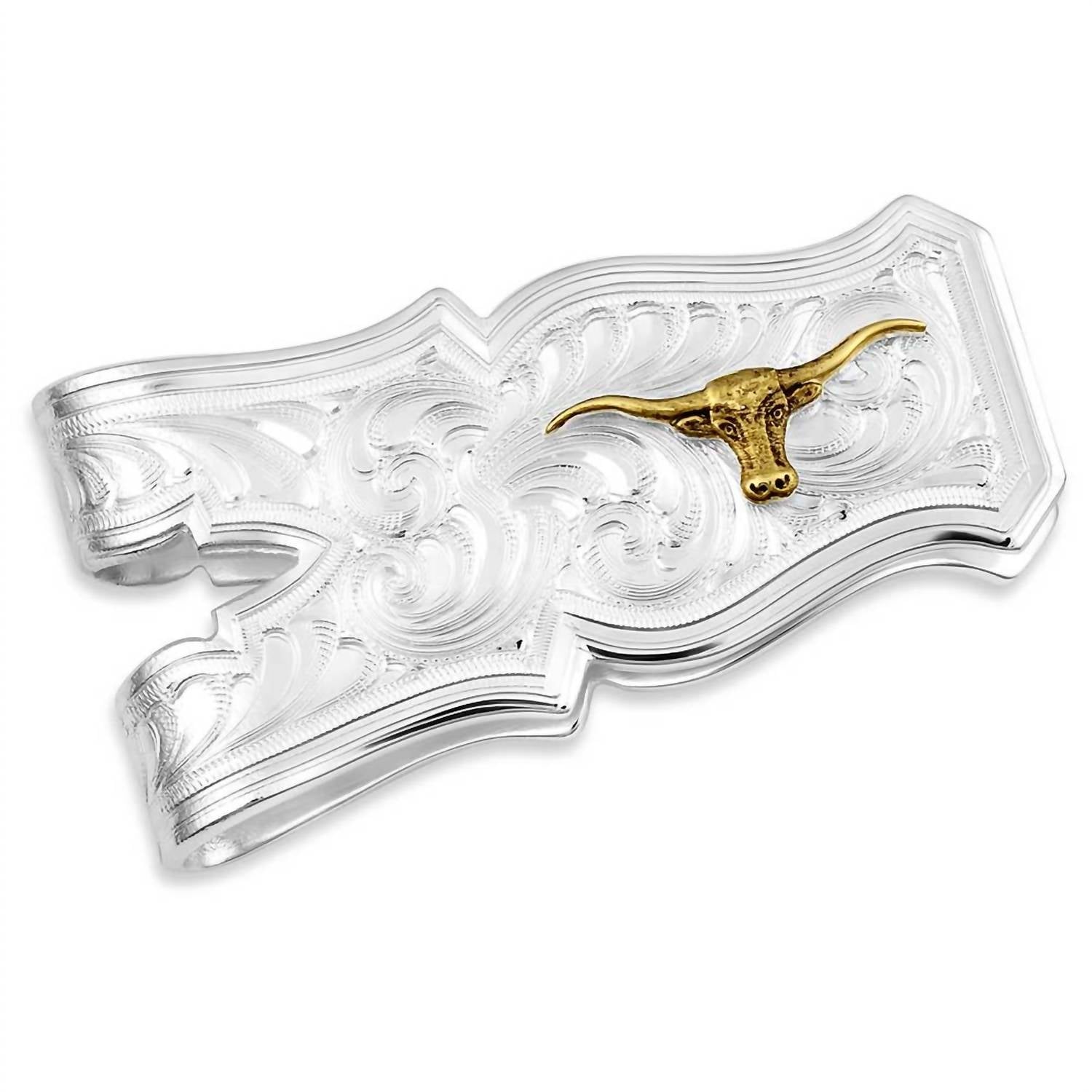 Open Range Money Clip With Longhorn In Silver And Gold