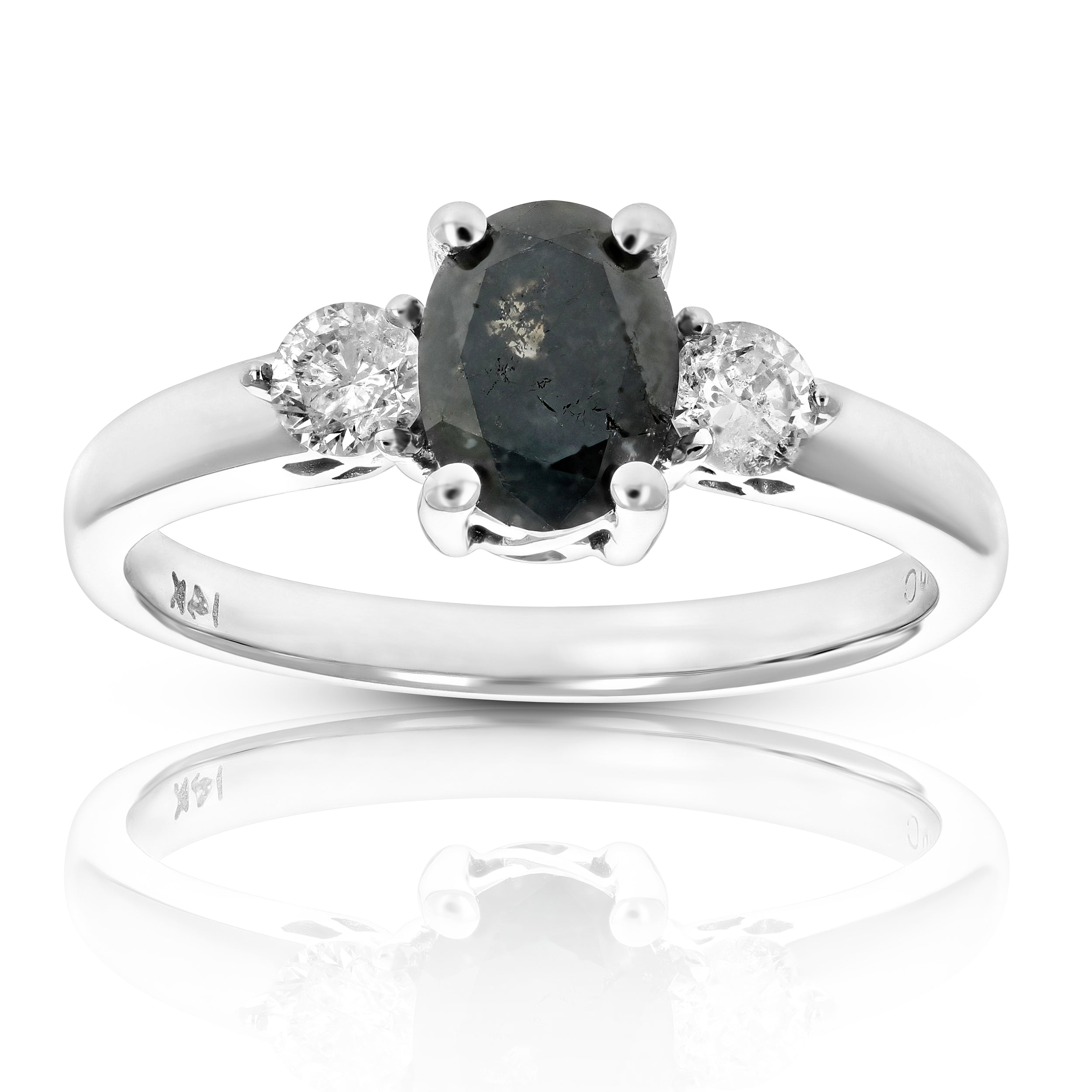 1.93 cttw Black Diamond 3 Stone Ring 14K White Gold Engagement