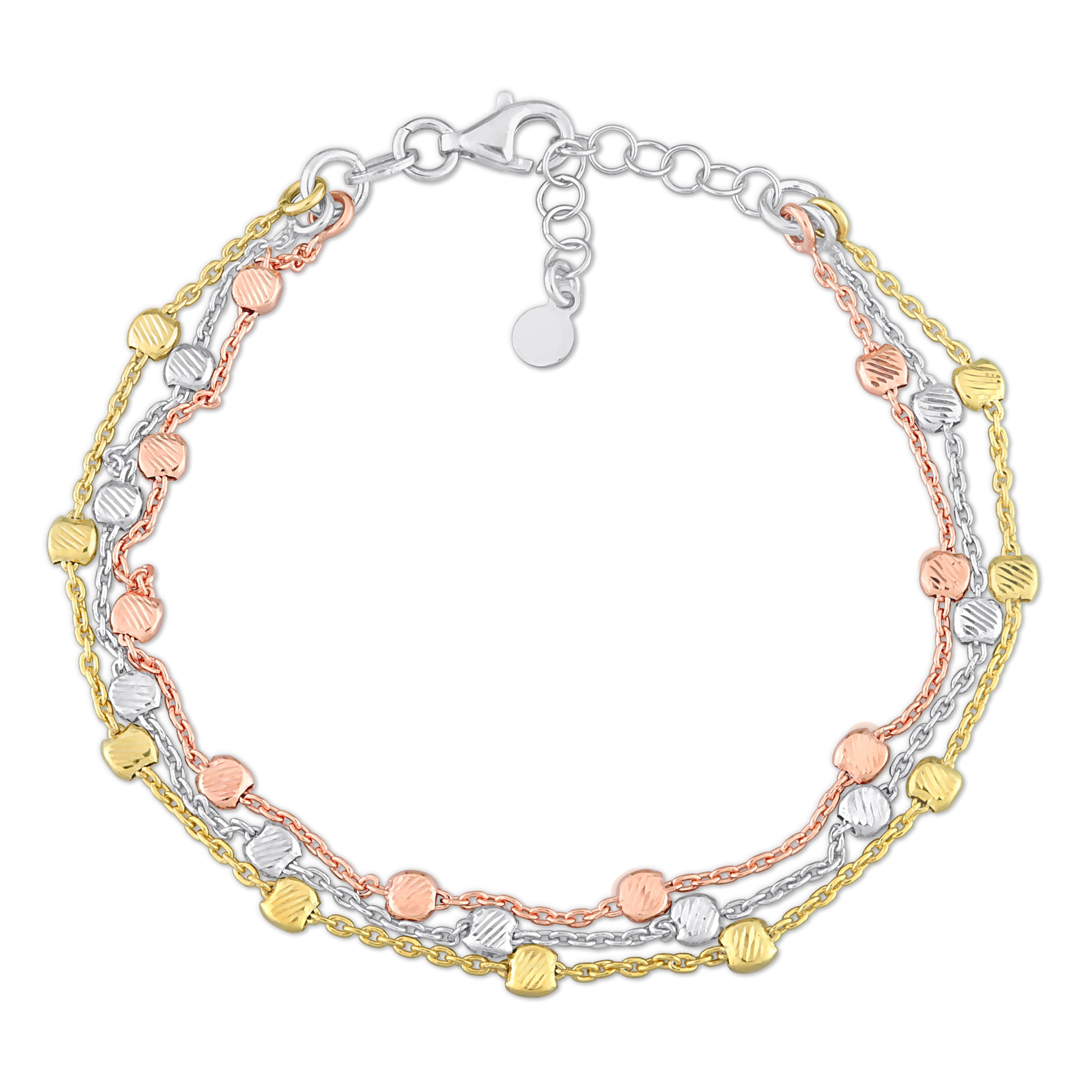 Multi-Strand Bracelet  in 3-Tone 18k Gold Plated Sterling Silver