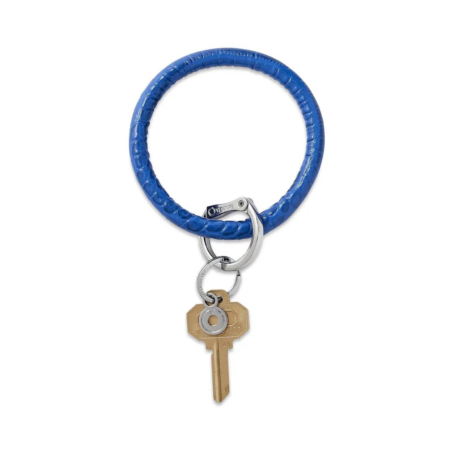 Leather Big O Key Ring In Sapphire Croc-Embossed
