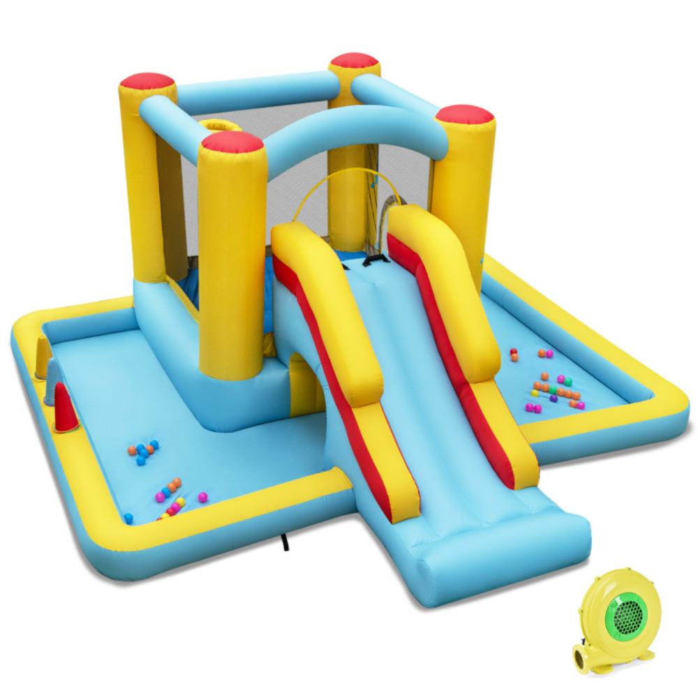 Hivvago Inflatable Bounce House 7-in-1 Bouncy Castle with Slide and Tunnel with 480W Blower